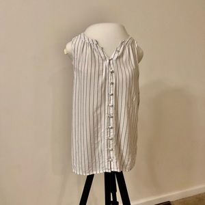 White Sleeveless Collared Striped Button-Down